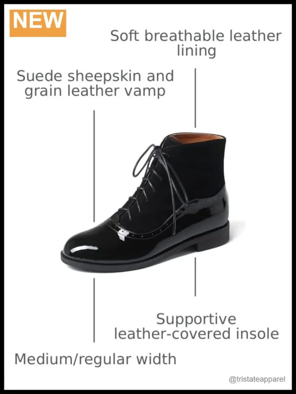 Women's Genuine Leather Ankle Boots Low Heel Oxford Lace Up Side Zipper Booties